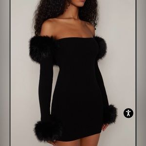 Guizio Faux Fur Off the Shoulder Mini Dress